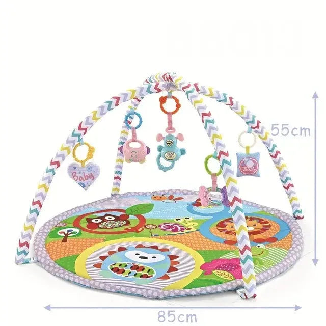 Tapis d’éveil pour bébé avec arches colorées, jouets suspendus et motifs animaux