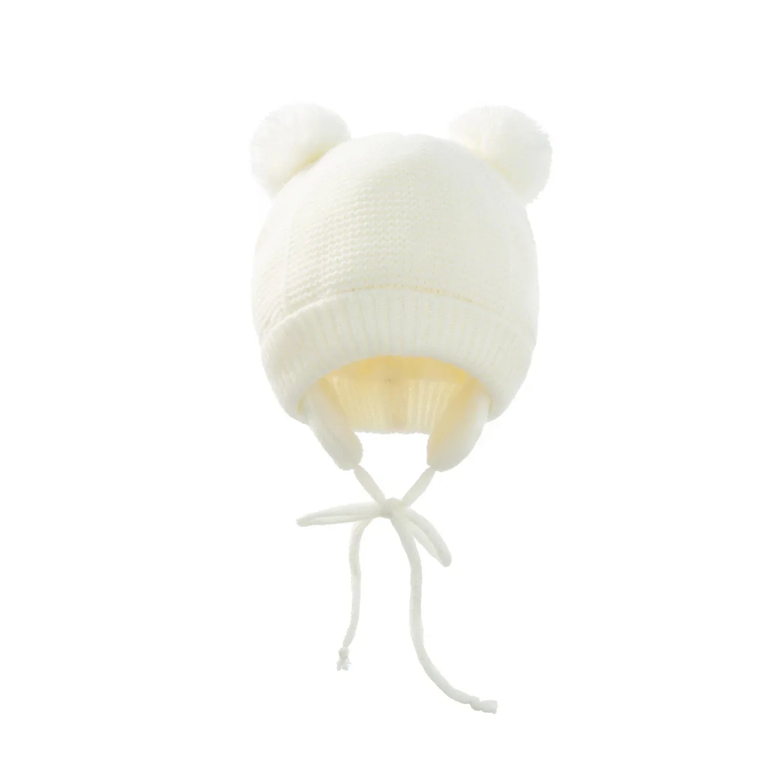  Bonnet hiver enfant blanc avec pompons oreilles, chaud et confortable pour bébé 0-24 mois. Idéal pour protéger du froid en hiver.