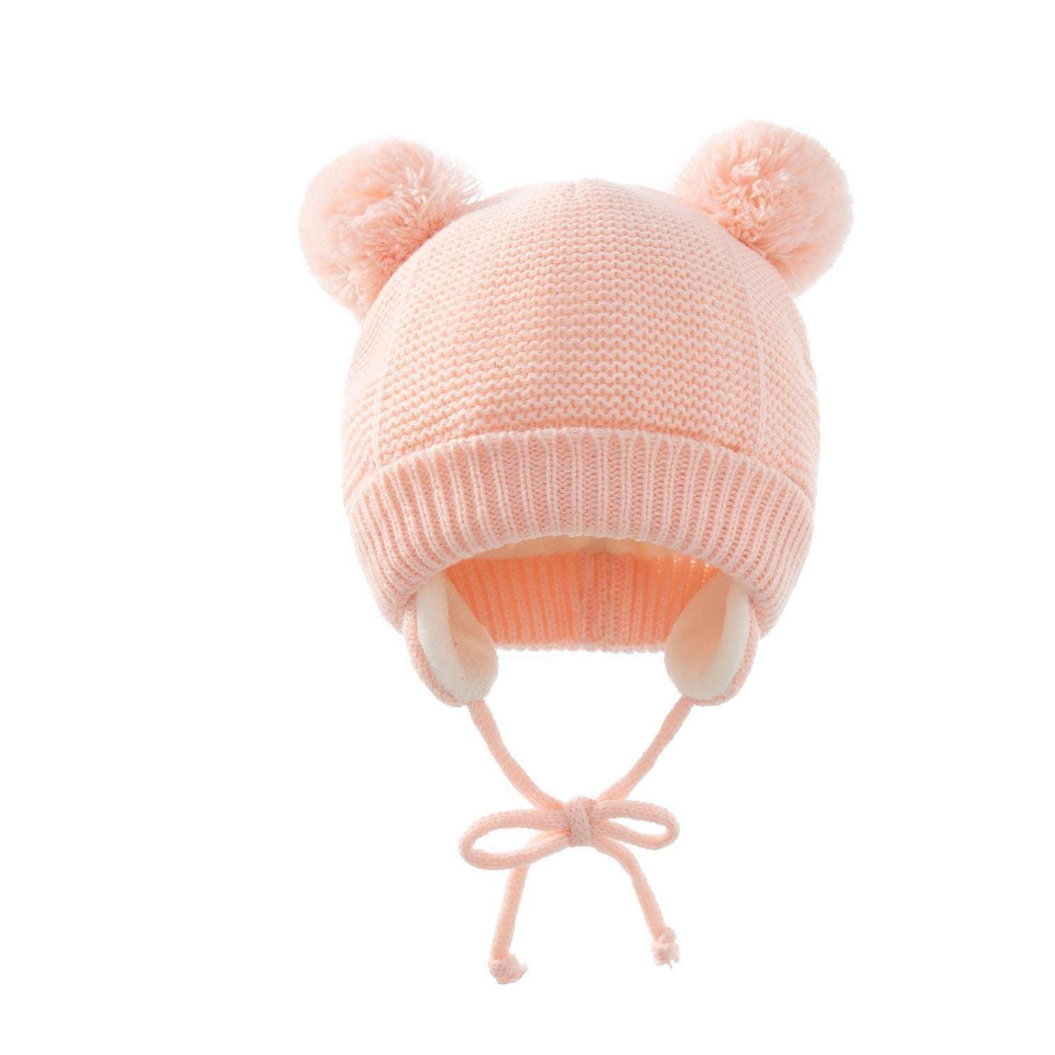 Bonnet hiver enfant rose avec pompons oreilles, chaud et confortable pour bébé 0-24 mois. Idéal pour protéger du froid en hiver.
