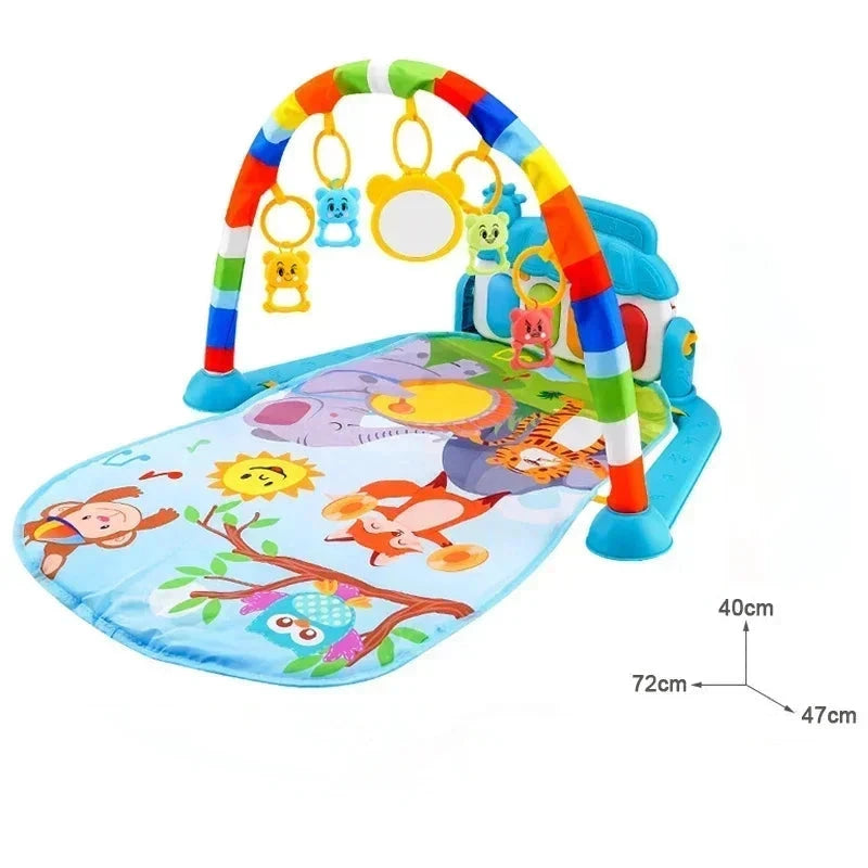 Tapis d'éveil bébé avec arches colorées et jouets suspendus, motifs animaux pour stimulation