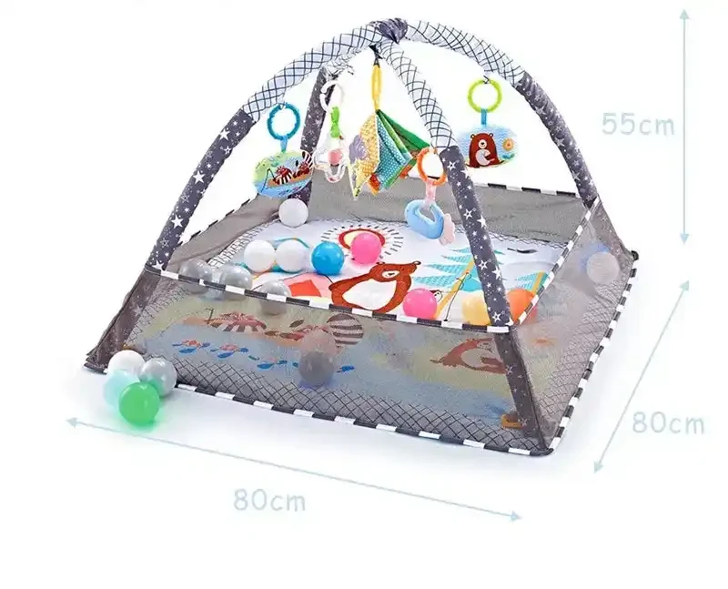 Tapis d'éveil pour bébé 80x80 cm avec arche de jeux et balles colorées, sans balle incluse