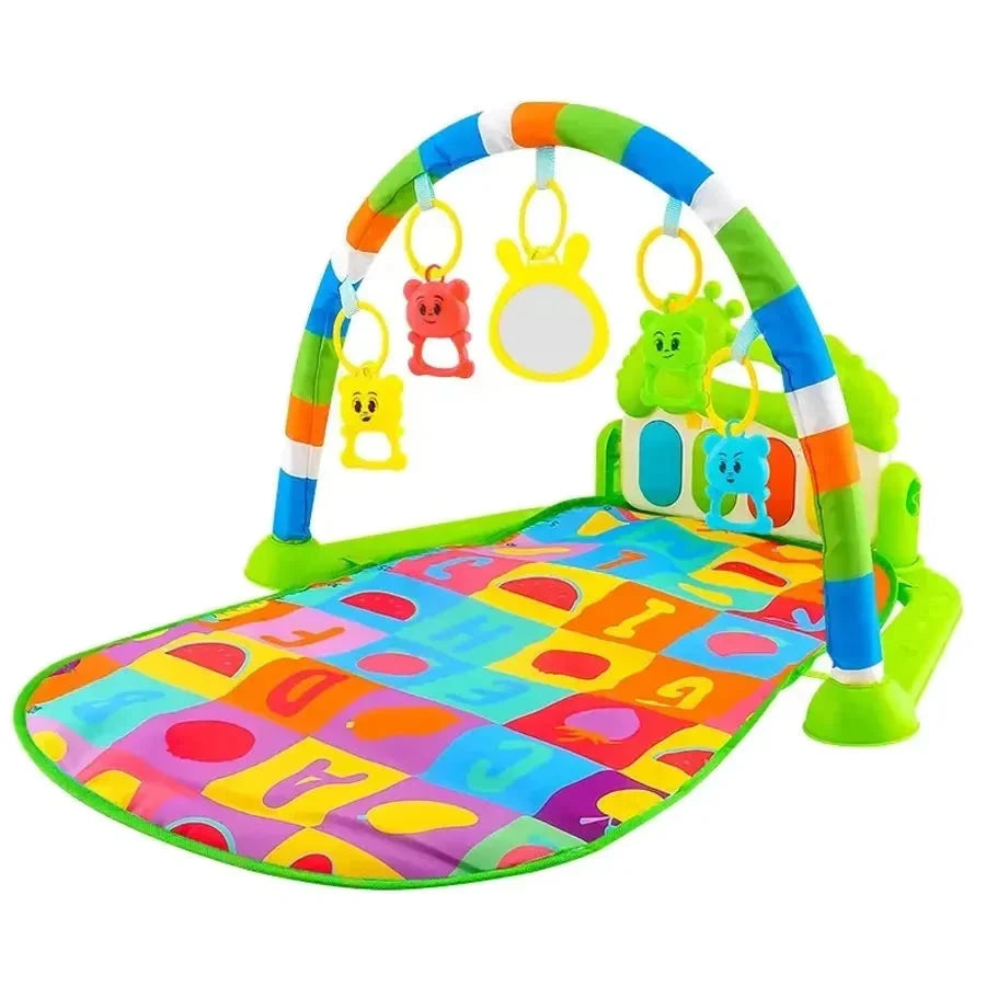 Tapis d'éveil bébé coloré avec arche multicolore et jouets suspendus en forme d'animaux