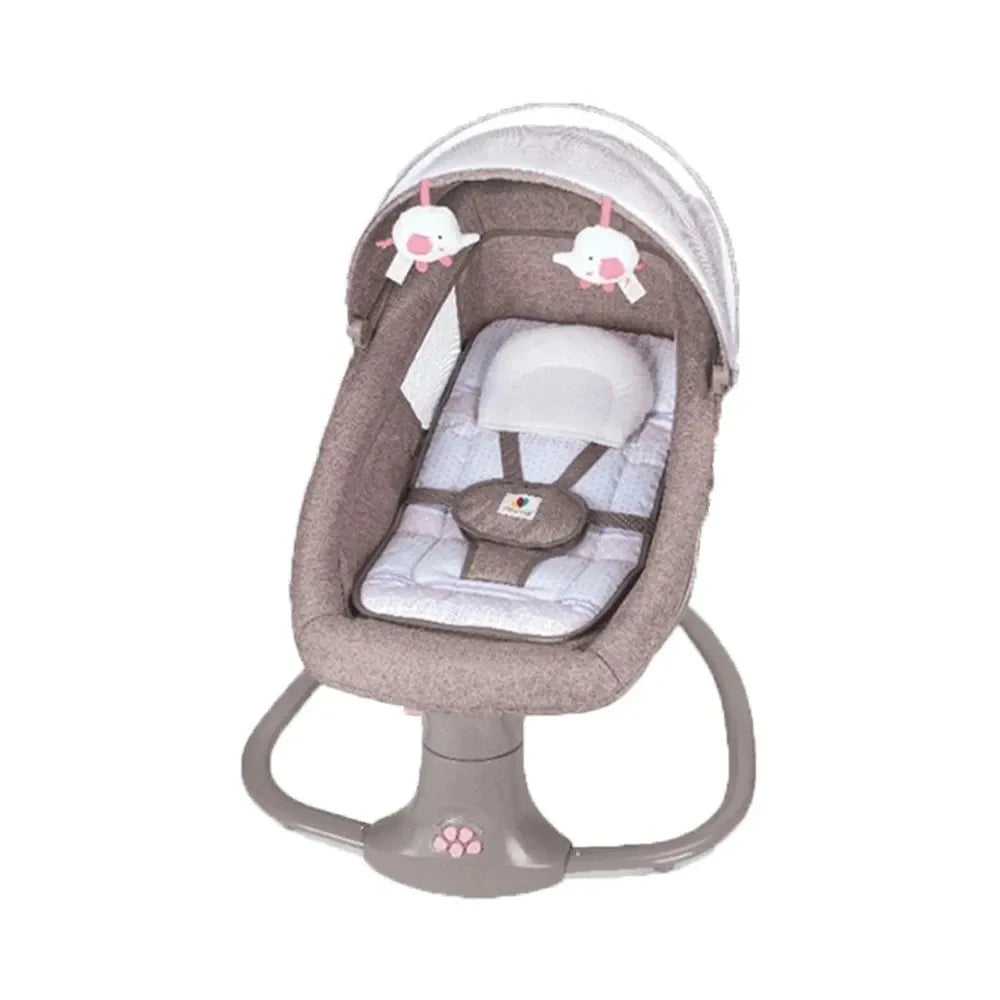 Balancelle bébé automatique Magic ZC en tissu doux beige avec arche de jeux, idéale pour le confort et la sécurité des enfants de 0 à 36 mois jusqu'à 20 kg.