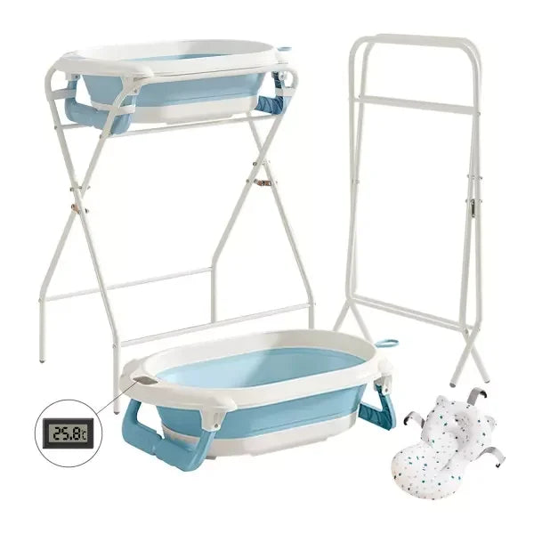 Baignoire Bébé 3 - en - 1 avec Support – Pliable, Thermomètre Intégré & Coussin Ultra - Doux - Petite Harmonie