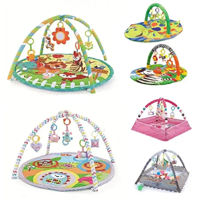 Tapis d'éveil bébé colorés avec arches et jouets suspendus, motifs animaux variés