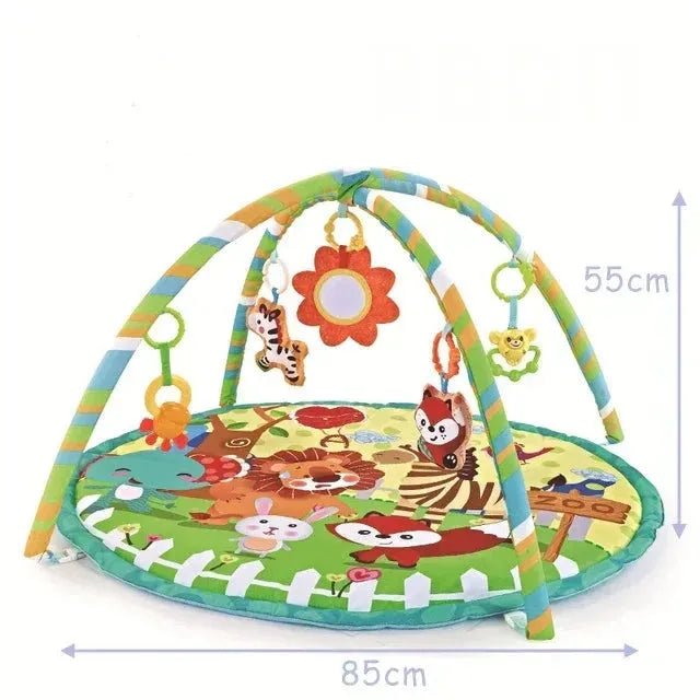 Tapis d'éveil bébé coloré avec arches, animaux suspendus, dimensions 85x55 cm